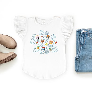 Leo the Truck Palm Leaves and Floral Outline - Flutter Sleeve Graphic T-Shirt