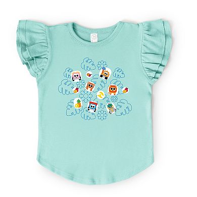 Leo the Truck Palm Leaves and Floral Outline - Flutter Sleeve Graphic T-Shirt