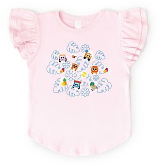 Leo the Truck Palm Leaves and Floral Outline - Flutter Sleeve Graphic T-Shirt