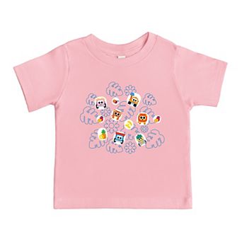 Leo the Truck Palm Leaves and Floral Outline - Toddler Short Sleeve Graphic T-Shirt