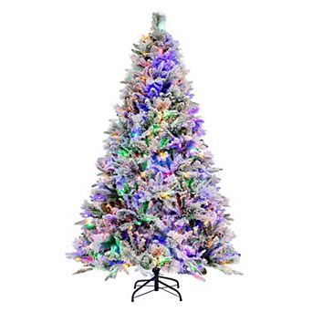 Costway 4.5 FT/6FT/7ft Pre-Lit Snow Flocked Christmas Tree w 8 Modes 160/240/320 Lights