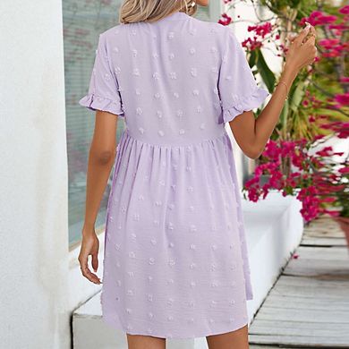 Womens Maternity V Neck Lantern Sleeve Jacquard Dot Pocket Babydoll Baby Shower Dress