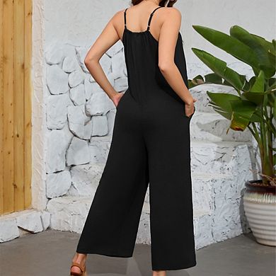 Maternity Women Sleeveless Wide Leg Jumpsuit Relaxed Fit Strapless Romper
