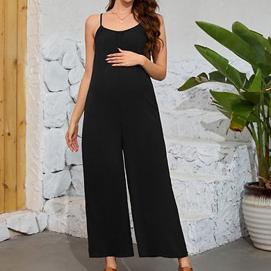 Maternity Women Sleeveless Wide Leg Jumpsuit Relaxed Fit Strapless Romper