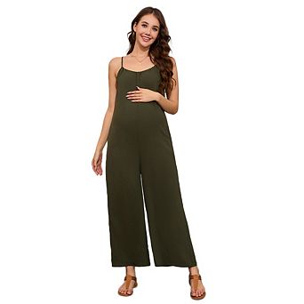 Maternity Women Sleeveless Wide Leg Jumpsuit Relaxed Fit Strapless Romper