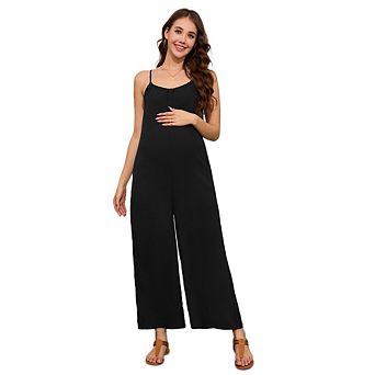 Maternity Women Sleeveless Wide Leg Jumpsuit Relaxed Fit Strapless Romper
