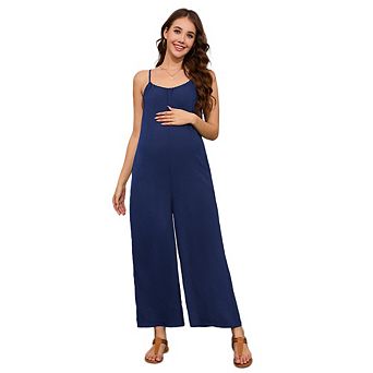 Maternity Women Sleeveless Wide Leg Jumpsuit Relaxed Fit Strapless Romper