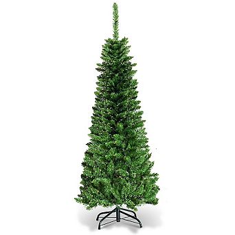 Costway 4.5/6.5/7.5 ft Pre-Lit Hinged Pencil Christmas Tree 150/250/350 White Lights