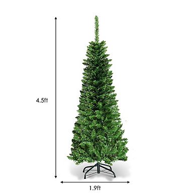 Costway 4.5/6.5/7.5 ft Pre-Lit Hinged Pencil Christmas Tree 150/250/350 White Lights