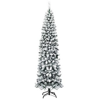 Costway 4.5/6/7.5 Ft Unlit Hinged Snow Flocked Artificial Pencil Christmas Tree w/242/500/641 Branch