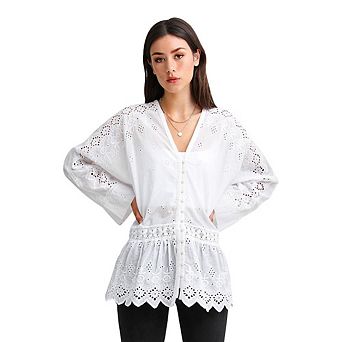 Unbutton Me Eyelet Button Down Shirt