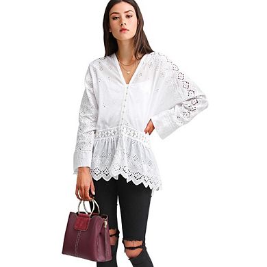 Unbutton Me Eyelet Button Down Shirt