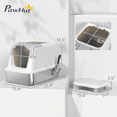 PawHut Stainless Steel Litter Box with Lid, Extra Large Cat Litter Box