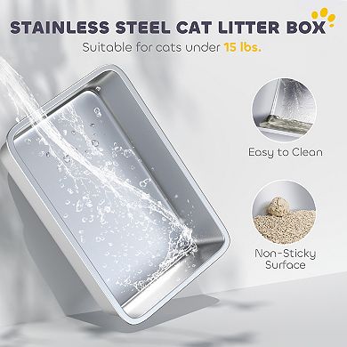 PawHut Stainless Steel Litter Box with Lid, Extra Large Cat Litter Box