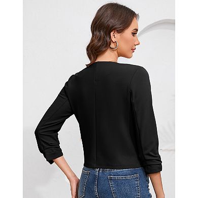 Women Business Open Front Long Sleeve Suit Jacket Trendy Oversized Work Office Cropped Blazer
