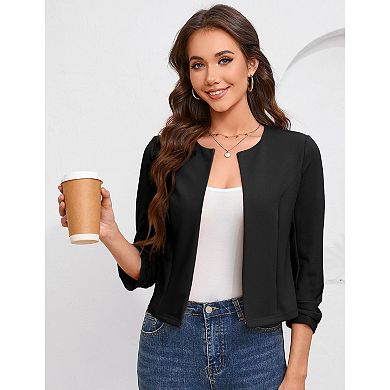 Women Business Open Front Long Sleeve Suit Jacket Trendy Oversized Work Office Cropped Blazer