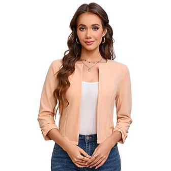 Women Business Open Front Long Sleeve Suit Jacket Trendy Oversized Work Office Cropped Blazer
