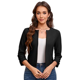 Women Business Open Front Long Sleeve Suit Jacket Trendy Oversized Work Office Cropped Blazer