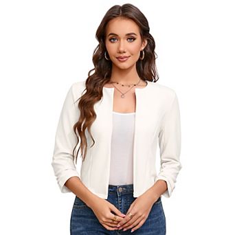 Women Business Open Front Long Sleeve Suit Jacket Trendy Oversized Work Office Cropped Blazer