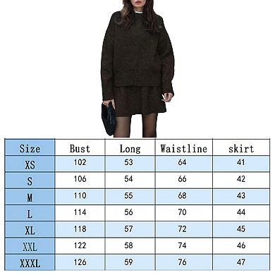 Women Sweater Skirt Sets 2 Pieces Outfits Loose Fit Pullover Sweater Knitted Mini Skirt