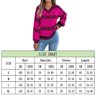 Women's Sweater V Neck Long Sleeve Striped Color Blocking Comfortable Loose Knit Sweater