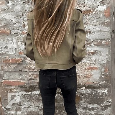 Womens Cropped Suede Leather Jacket Fashion Motorcycle Bomber Jackets Fall Winter Coats