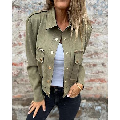 Womens Cropped Suede Leather Jacket Fashion Motorcycle Bomber Jackets Fall Winter Coats