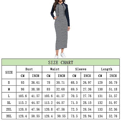 Women's Long Sleeve Side Slit Pullover Maxi Hoodie Dress Slim Sweatshirt Long Dresses with Pockets
