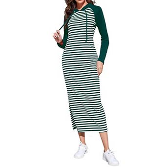 Women's Long Sleeve Side Slit Pullover Maxi Hoodie Dress Slim Sweatshirt Long Dresses with Pockets