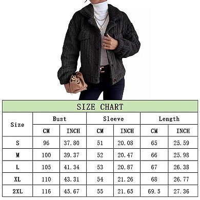 Women's Sherpa Fleece Jacket Long Sleeve Button Down Fuzzy Shacket Winter Outwear Coat with Pockets