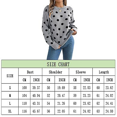 Women's Polka Dot Print Knitted Jumper Loose Crew Neck Pullover Autumn and Winter Hot Jumper