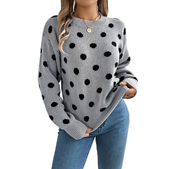 Women's Polka Dot Print Knitted Jumper Loose Crew Neck Pullover Autumn and Winter Hot Jumper