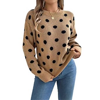 Women's Polka Dot Print Knitted Jumper Loose Crew Neck Pullover Autumn and Winter Hot Jumper