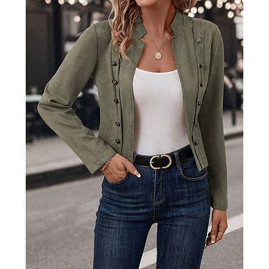 Women's Faux Suede Leather Jacket Casual Long Sleeve Blazer Jacket Coat Fall Outfits