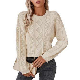 Womens Basic Sweater Knitted Twisted Long Sleeve Pullover Casual Crewneck Solid Classic Tops