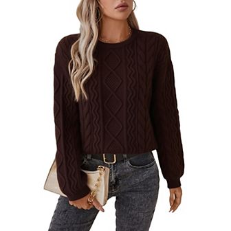 Womens Basic Sweater Knitted Twisted Long Sleeve Pullover Casual Crewneck Solid Classic Tops
