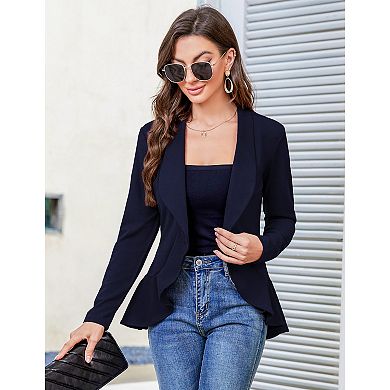 Womens Casual Blazer Long Sleeve Open Front Ruffle Work Office Cardigan Suit Jackets
