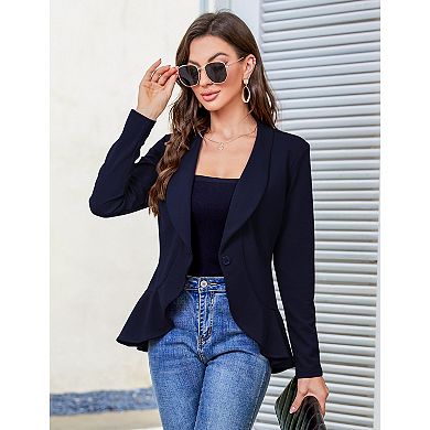 Womens Casual Blazer Long Sleeve Open Front Ruffle Work Office Cardigan Suit Jackets