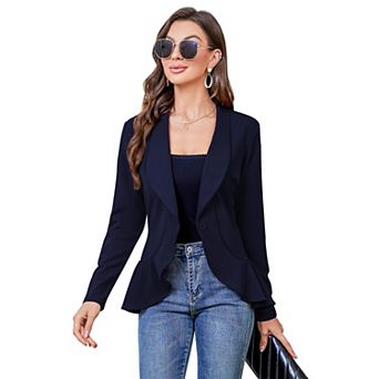 Womens Casual Blazer Long Sleeve Open Front Ruffle Work Office Cardigan Suit Jackets