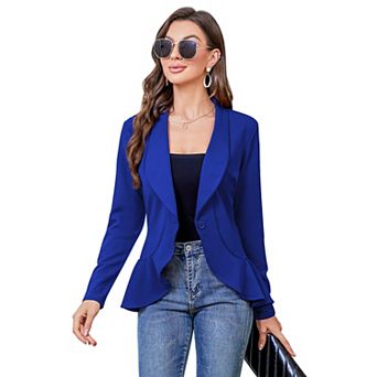 Womens Casual Blazer Long Sleeve Open Front Ruffle Work Office Cardigan Suit Jackets