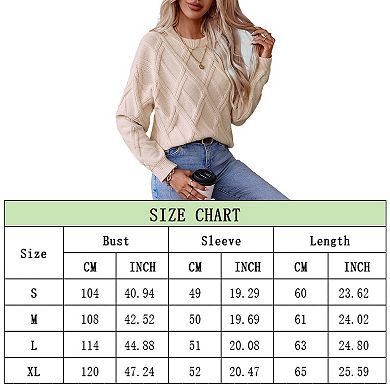 Women's Knitted Pullover Sweaters Long Sleeve Chunky Diamond Sweater Round Neck Warm Jumper Tops
