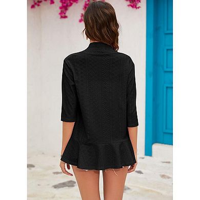 Women Solid Color Cardigan Ladies 3/4 Sleeve Summer Chiffon Trendy Open Front Top