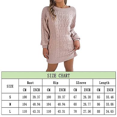Womens Sweater Dress Winter Cable Knit Crewneck Lantern Sleeve Pullover Sweaters