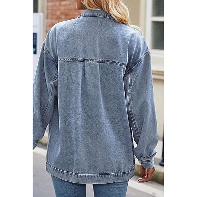 Women's Denim Jean Jacket Long Sleeve Vintage Jean Top Classic Button Down Slim Coat with Pockets
