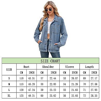 Women's Denim Jean Jacket Long Sleeve Vintage Jean Top Classic Button Down Slim Coat with Pockets