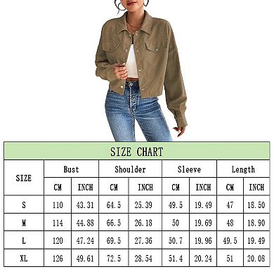 Button Down Coat for Women Lapel Long Sleeve Jacket Loose Trendy Solid Color Cropped Jacket