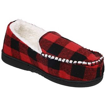 Capelli Buffalo Plaid Moccasin Boys Faux Berber Lined Indoor Slippers