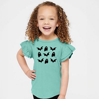 Ghosts and Bats Stacked - Kids Flutter Sleeve Tee