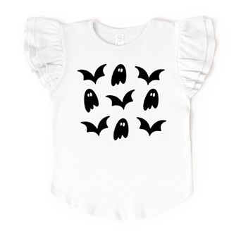 Ghosts and Bats Stacked - Kids Flutter Sleeve Tee