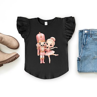 Pink Nutcracker Ballerina - Flutter Sleeve Graphic T-Shirt
